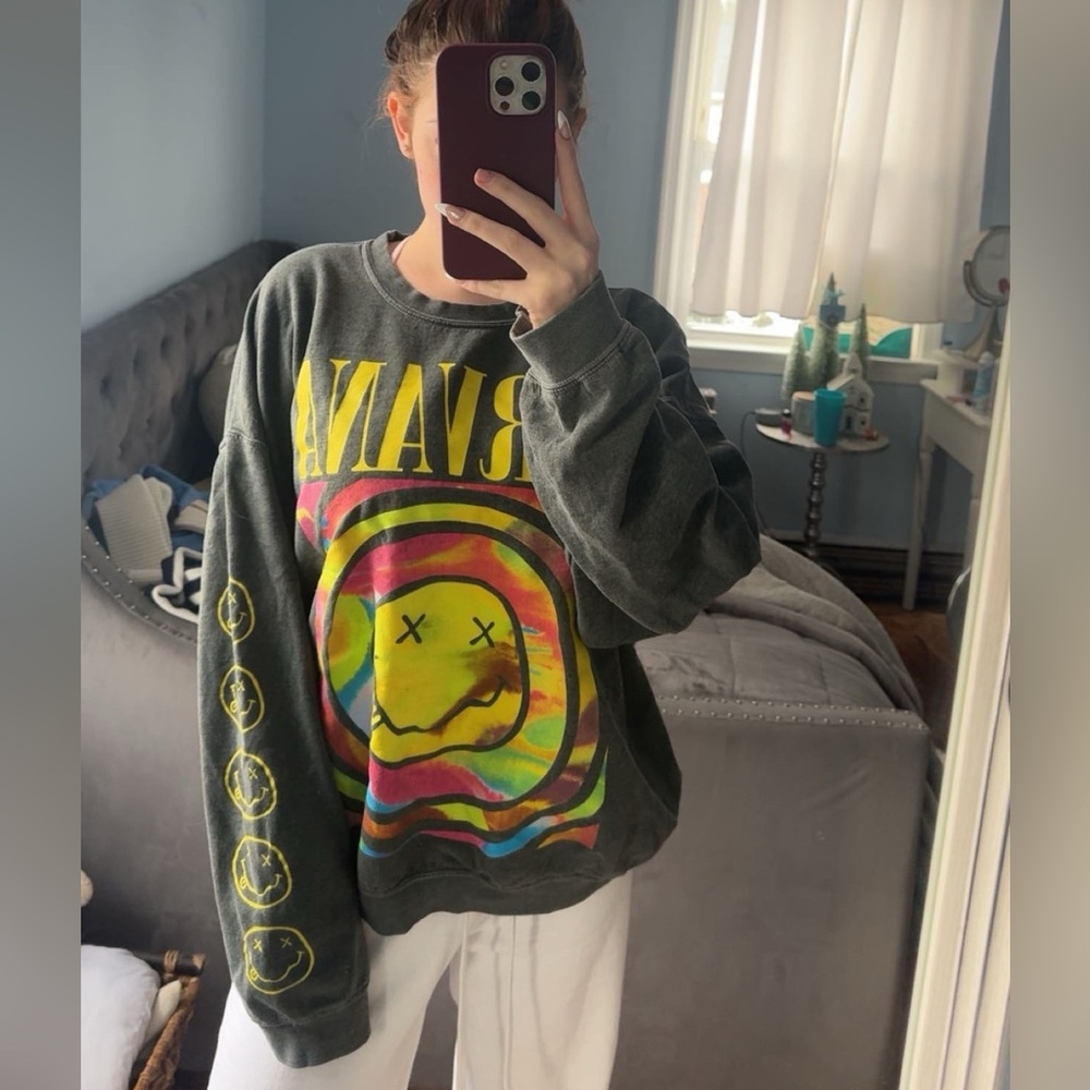 NIRVANA Charcoal and Multicolor Graphic Sweater